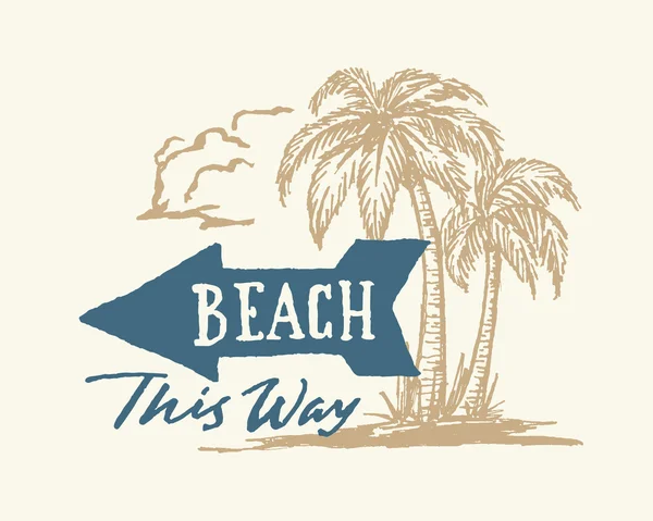 Vintage hand drawn beach sign — Stock Vector