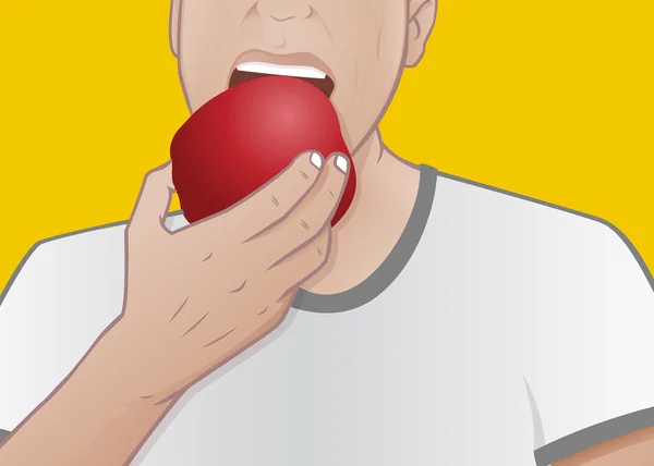 Joven comiendo manzana roja — Vector de stock