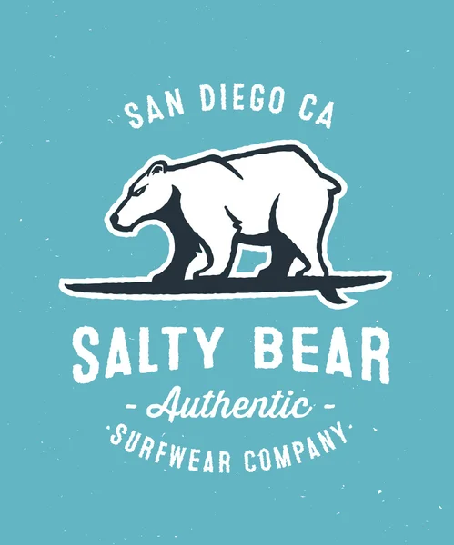 Salty bear surfing t-shirt design — Stock Vector