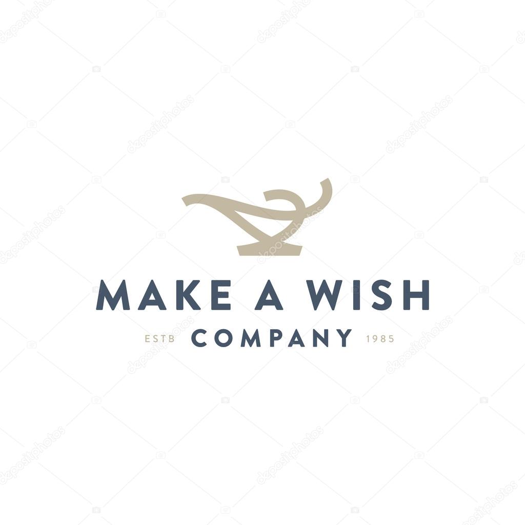 Magic Lamp Original Memorable Minimal Graphic Symbol For Your Business. Attractive Unique Graphic Mark Representing a Concept of Fulfilled Wishes, Fabulous Service, Fairy Tale etc Vector Illustration