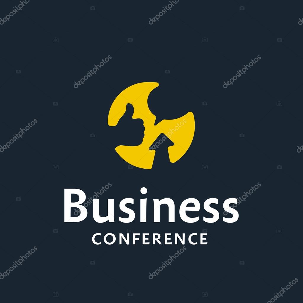 Graphic Symbol Logo Design for Business Event Consisting of 'Like' 'Arrow' and 'Speech Bubble' Icons. Represents Action, Progress, Communication, Discussion, Talk, Approval etc. Vector Illustration
