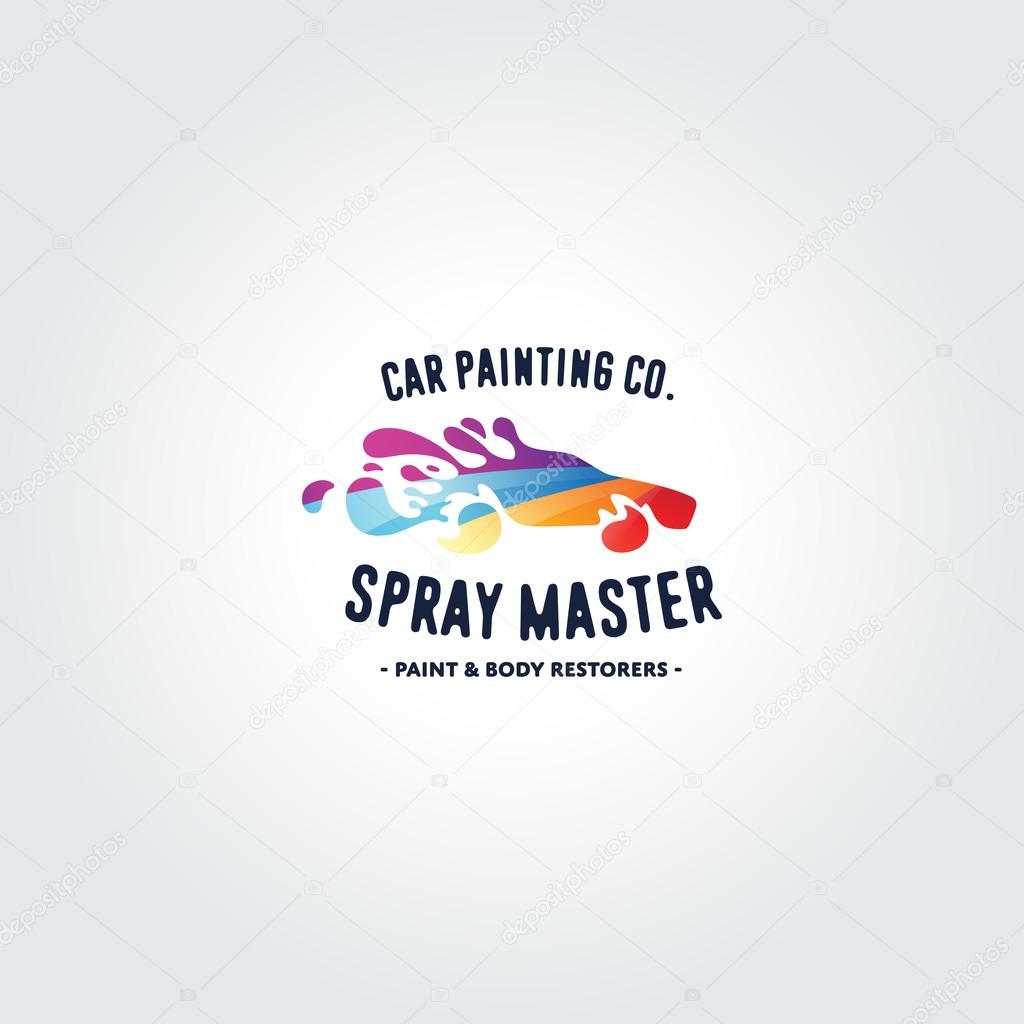 Paint and Body auto service Car spray creative badge, logo template
