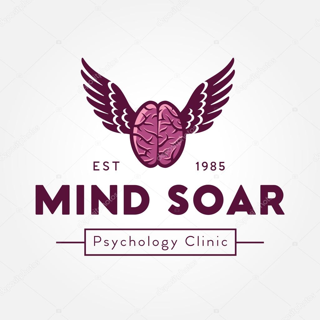 Flying brain with wings logo template, vector illustration