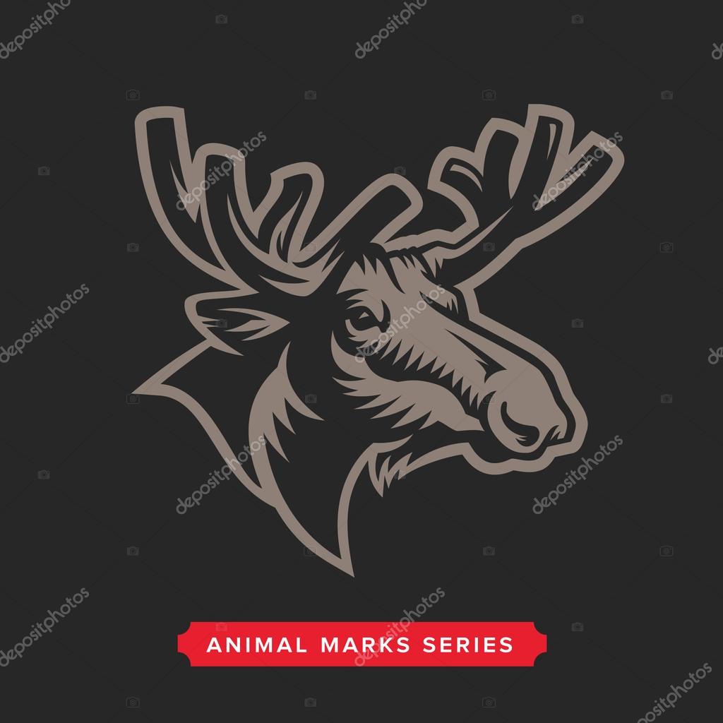 Moose Head Symbol. Great for Badge Label Sign Icon Logo Design. Quality Elk Emblem. Premium Retro Style Drawing. Hand crafted Vector illustration. Authentic Vintage Graphics.