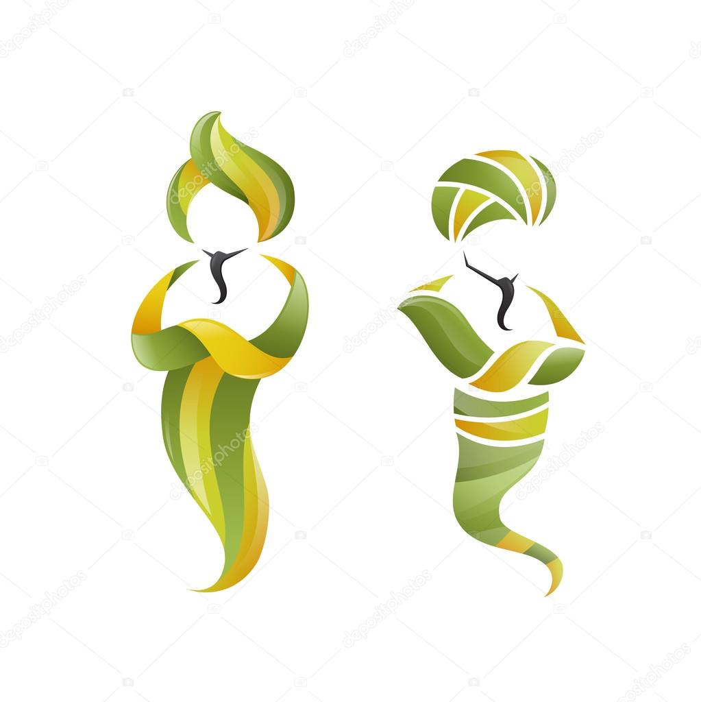 Bright Stylish Trendy 3d Vector illustration of two genies. Jinn Graphic Symbol Represents  Miracle, Magic, Spirit, Fulfillment of Desires and Dreams, Ingenuity, Skill, Competence etc.