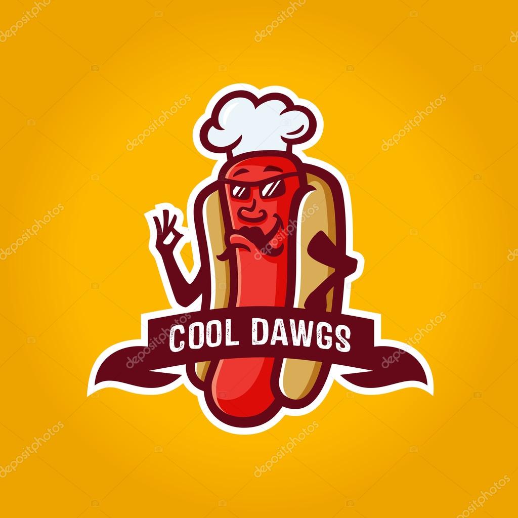 Hotdog character logo template design, badge for fast food restaurant, fresh look for your business