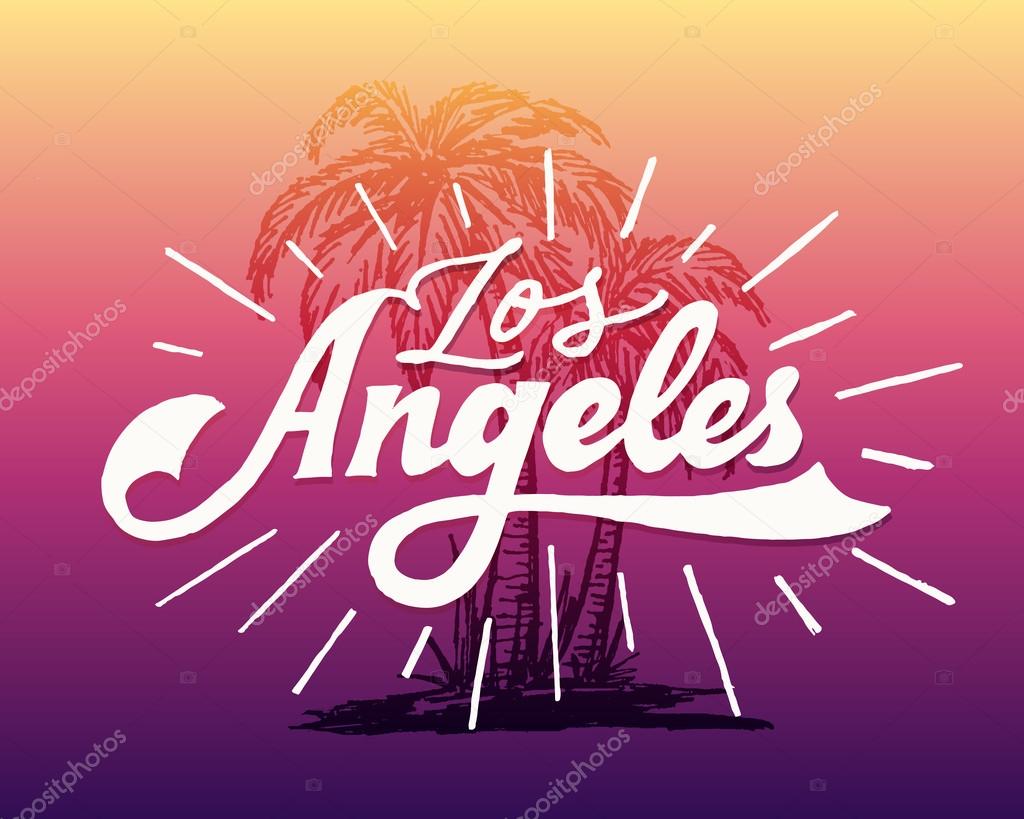 Los Angeles Handwritten Lettering With Palm Stock Illustration