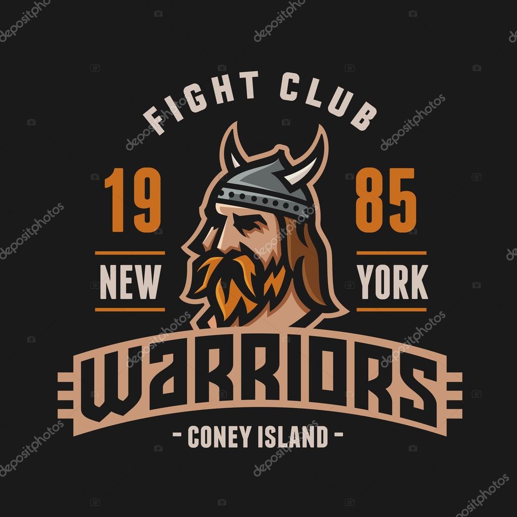 Vintage New York Warriors Fight Club Tshirt Apparel Fashion Print. Retro Hand Made Tee Graphics. Old School Americana Style. Athletic Department Aesthetics. Sport Logo. Viking's Head. Dark Clean Version.