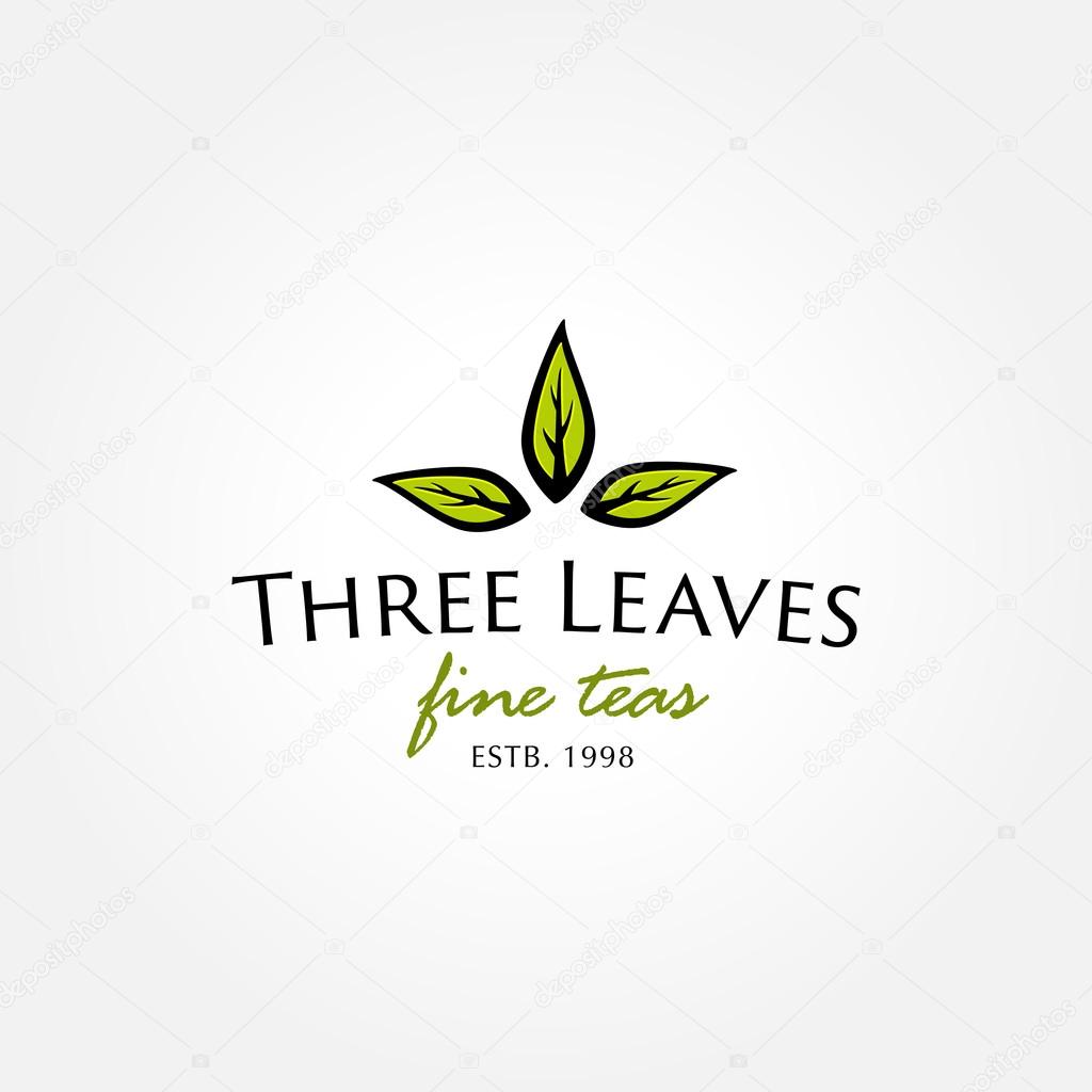 Tea shop logo symbol icon template with three green leaves