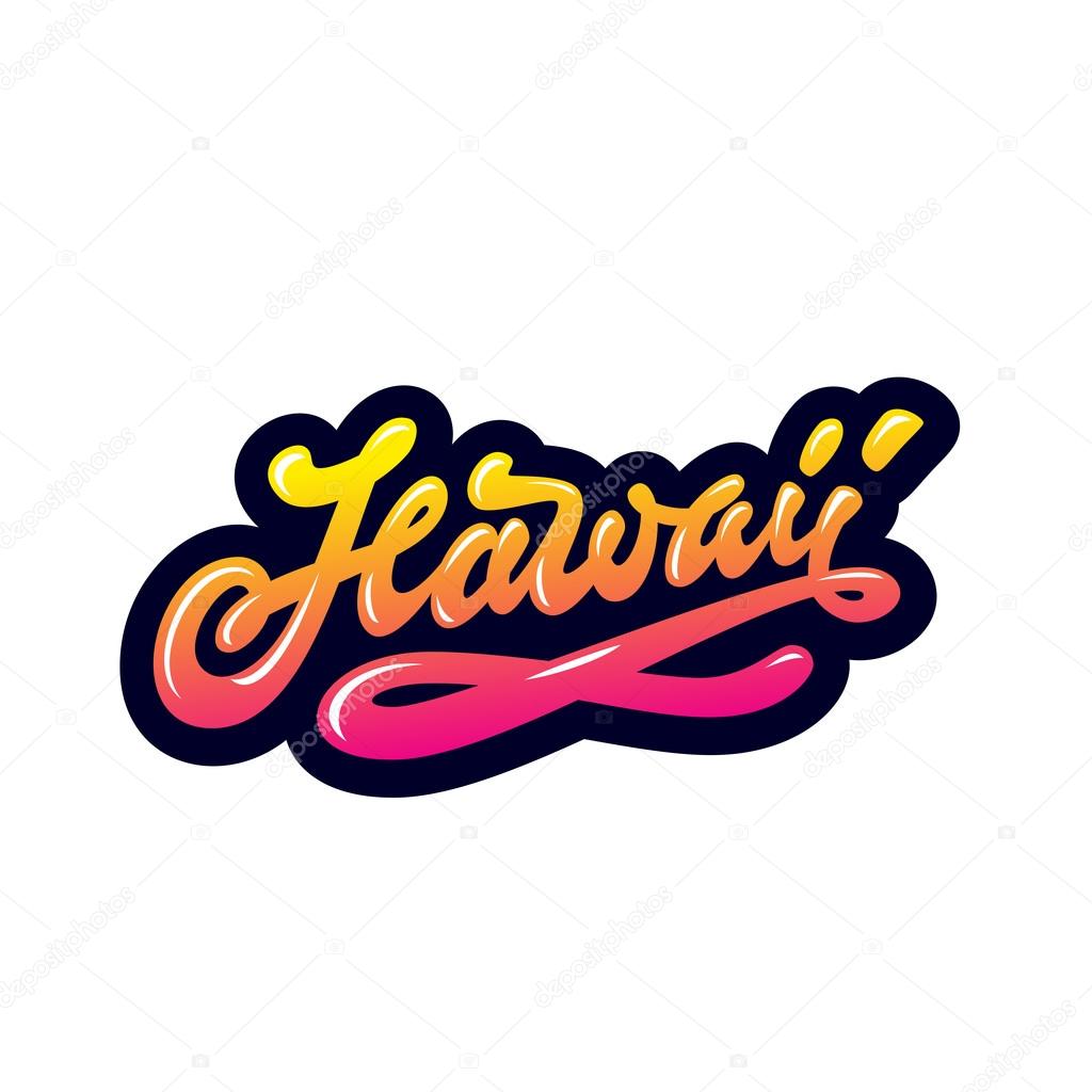 Vintage Hawaii Custom Hand Lettering. Juicy Funky Style Typographic Art. 1980 Nostalgic Original design with good summer tropical vibes. Great for t shirt graphics, card, print, poster, wall decor etc