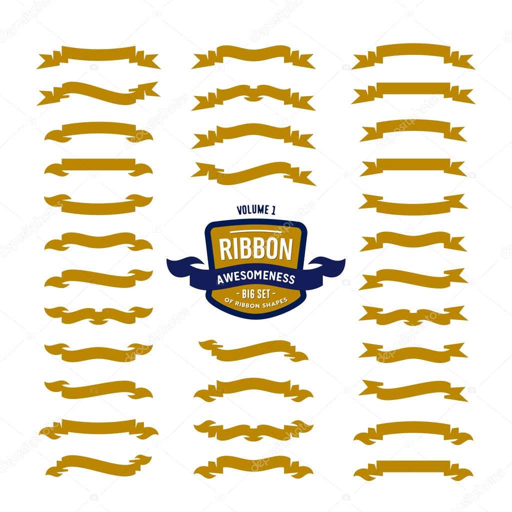 Ribbon Awesomeness - Big Set of Ribbon Shapes. Collection of vintage vector design elements for creating great retro logos badges labels etc. Pack of well executed elegant symmetrical figures. Vol. 1