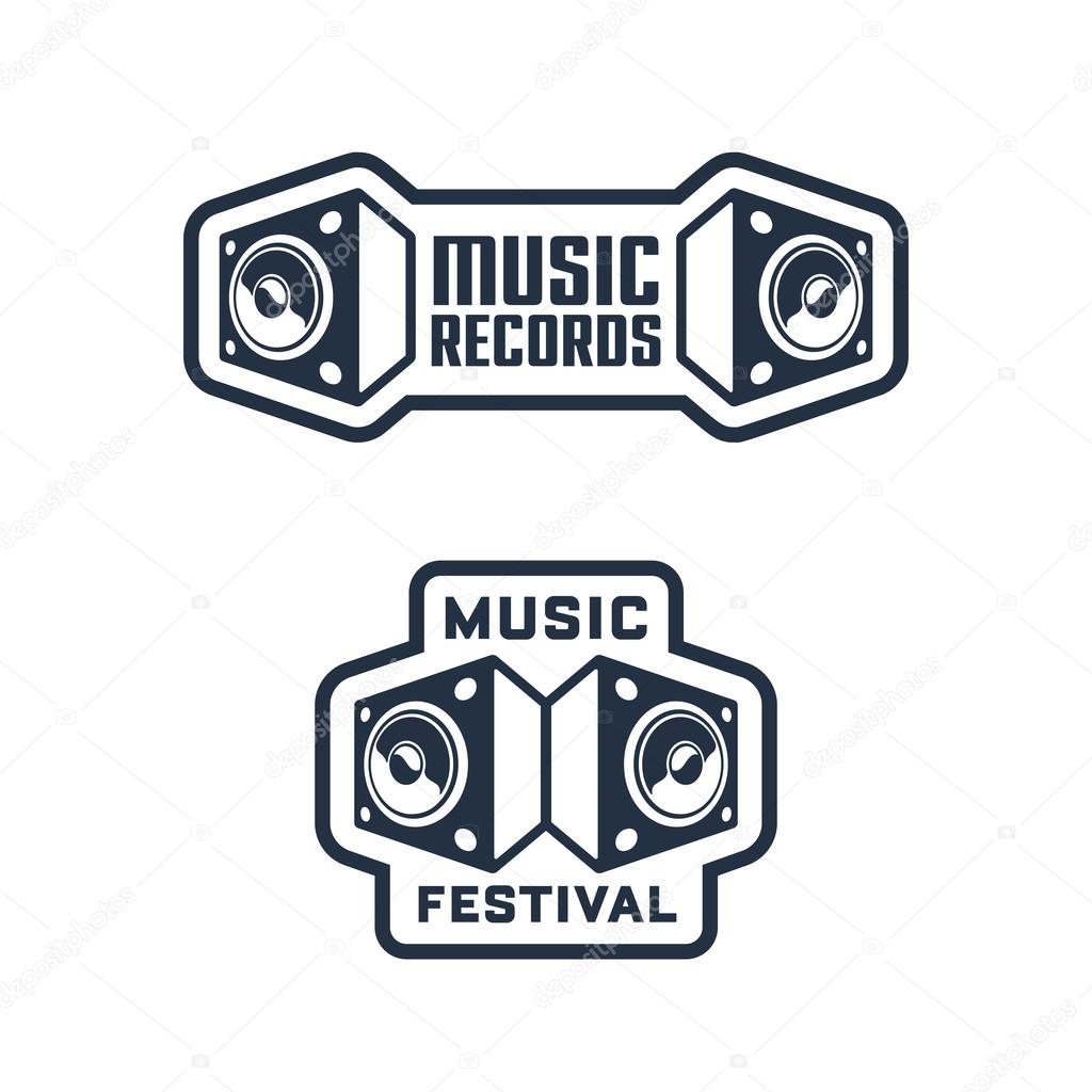 Set of Monochrome Music Themed Badges & Labels. Collection of Solid, Bold, Strong & Clean Emblems & Symbols for Music Festival, Band, Record Label, Musical School, Event, Singer, Night Club etc