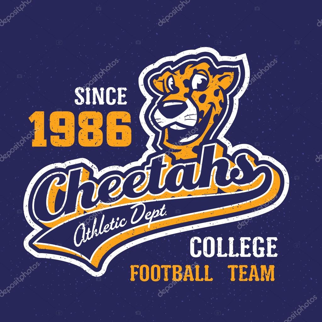 Vintage cheetahs textured varsity team sport t-shirt apparel graphic design, athletic department (grunge effect easy removable from separate layer)
