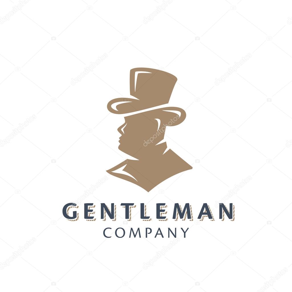 Gentleman In The Hat And Suit Bust Silhouette. Original Memorable Illustrative Graphic Symbol For Your Business. Nobleman Head Half Face Attractive Elegant Unique Sign. Vector Illustration.