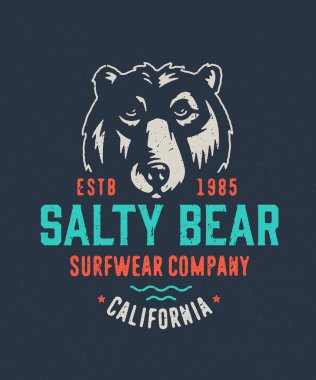 Salty Bear surfing T shirt graphics clipart
