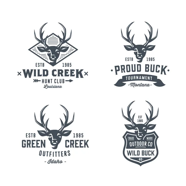 Set of wild hunting deer head badges — Stock Vector