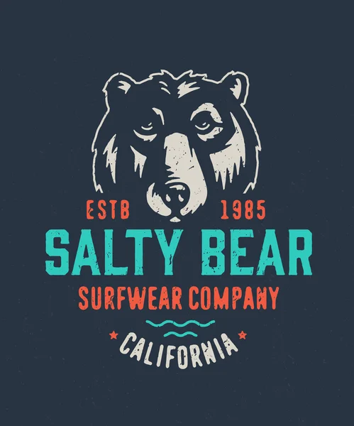 Salty Bear surf T camisetas gráficas — Archivo Imágenes Vectoriales