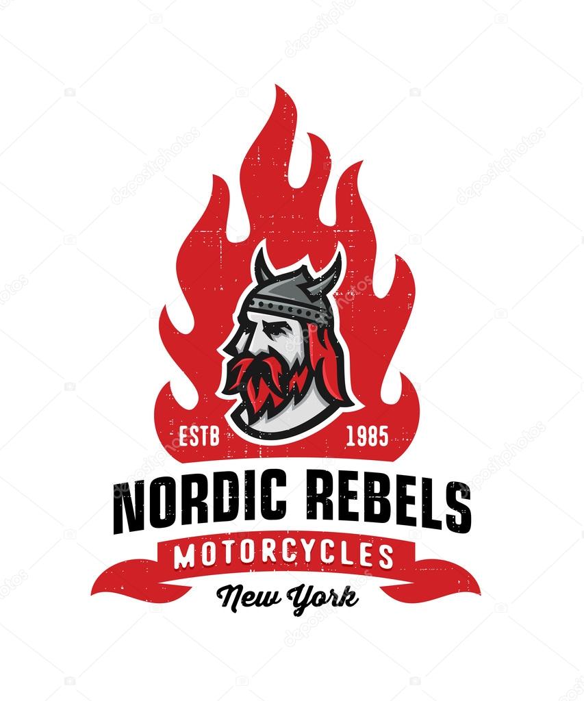 Vintage Nordic Rebels Motorcycles T-shirt Apparel Fashion Print. Retro Hand Made Tee Graphics. Old School Americana Style. Viking's Head. Biker Club Logo. Mechanic Moto Service Badge. Powerful Look.