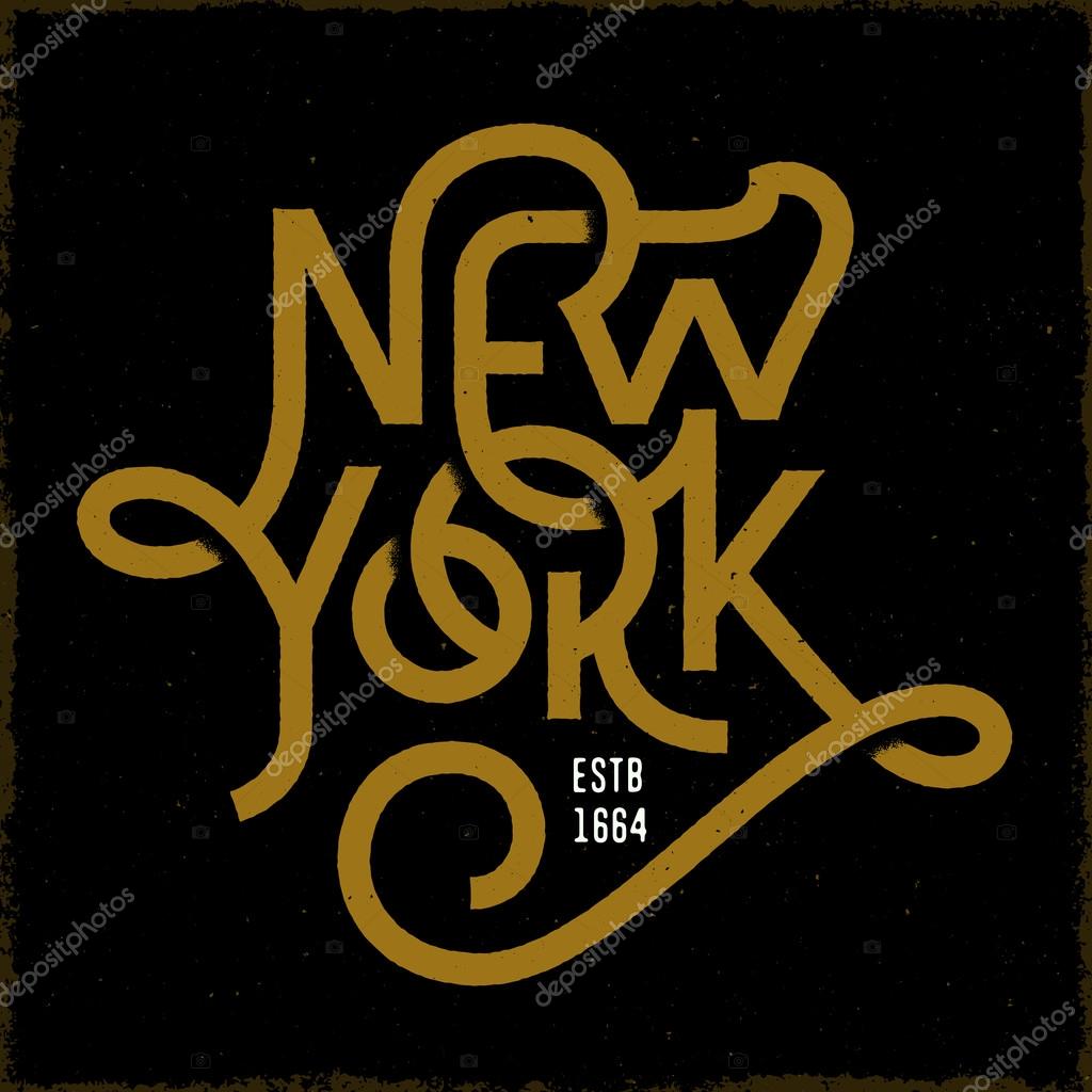 Vintage Hand lettered textured New York city t shirt apparel fashion print. Retro old school tee graphics. Custom type design. Hand drawn typographic composition. Hand crafted wall decor art poster.