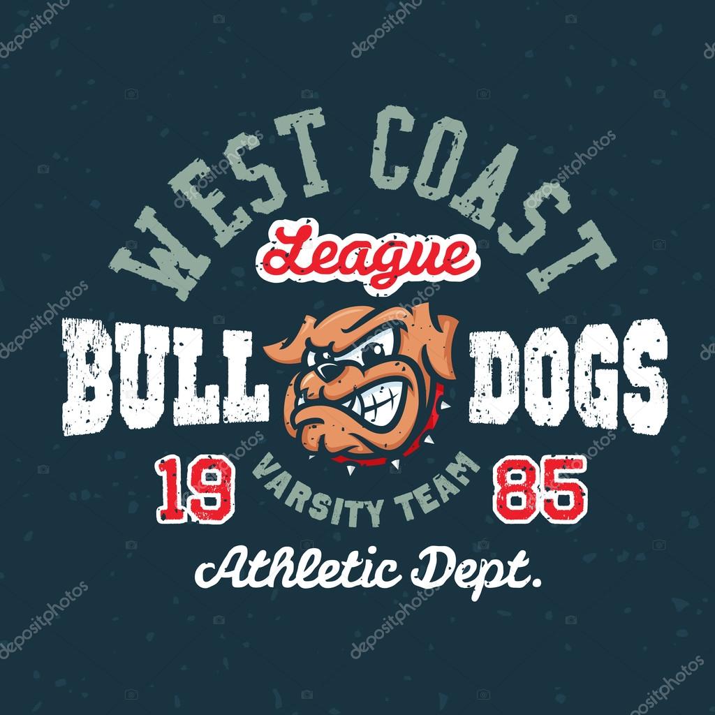 Vintage bulldog textured varsity team sport t-shirt apparel graphic design, athletic department