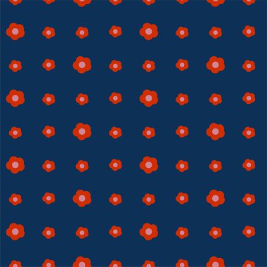 Soyut vektör çiçekleri aynı şablonu tekrarlar. Kumaş duvar kağıdı ambalajı ve daha fazlası için mavi zemin üzerinde kırmızı çiçekleri olan pürüzsüz desen