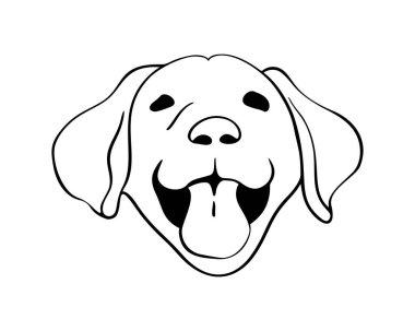Çizim tarzında mutlu Labrador haşhaş suratı. Vector mutlu köpek siyah ve beyaz 