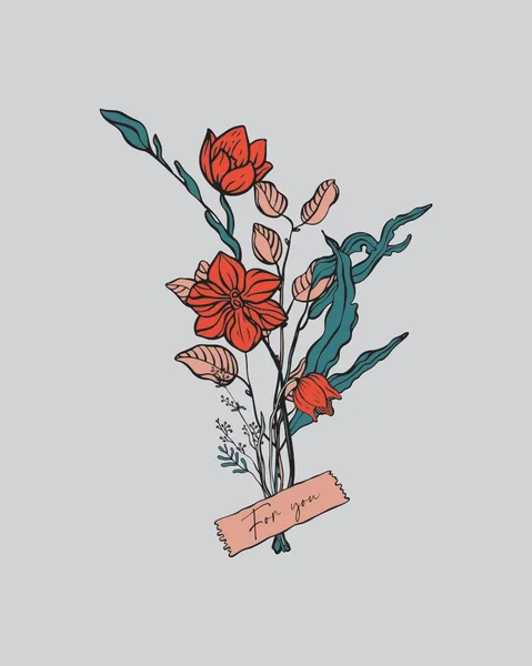 Floral Wenskaart Ontwerp Met Heldere Bloem Bladeren Voor Gelukkige Valentijnsdag — Stockvector