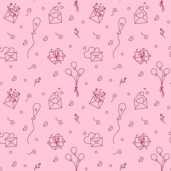 粉红情人节背景与信封和浮动气球 有情书的矢量无缝图案 — 图库矢量图片