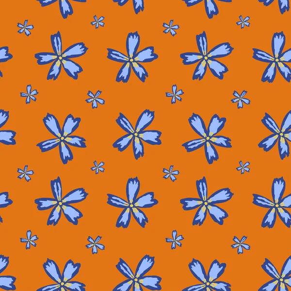 Χαριτωμένο Floral Απρόσκοπτη Μοτίβο Bakground Χρώμα Μουστάρδα Αφηρημένα Μπλε Λουλούδια — Διανυσματικό Αρχείο