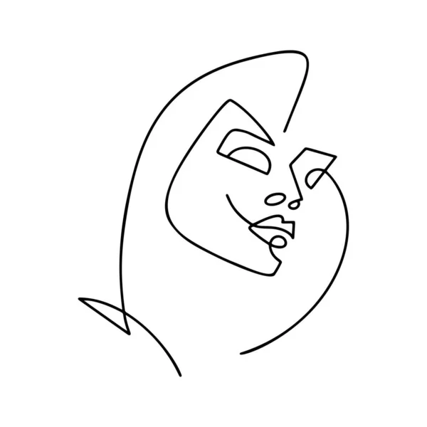 Frau Face Line Art Mit Geometrischen Formen Schönheit Mädchen Minimalistischem — Stockvektor