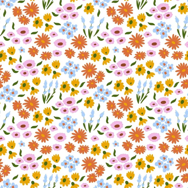 Σχέδιο Λουλουδιού Όμορφα Λουλούδια Λευκό Φόντο Εκτύπωση Μικρά Πολύχρωμα Λουλούδια — Διανυσματικό Αρχείο