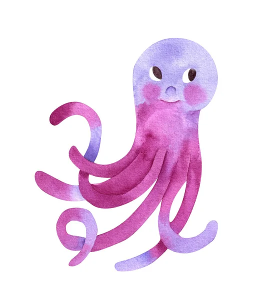Cute Octopus Akwarela Ilustracja Izolowane Białym Tle — Zdjęcie stockowe