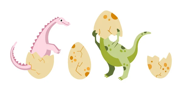 Cute Dinosaurs Hatching Eggs Dinosaurs Eggs Vector Illustration Newborn Cute — Stock Vector