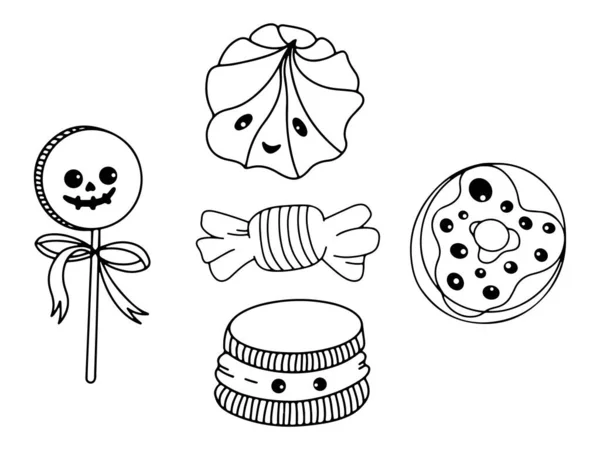 Collection Bonbons Halloween Jolie Illustration Art Ligne Bonbons Ensemble Bonbons — Image vectorielle