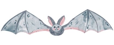 Yarasa suluboya el çizimi. Cadılar Bayramı tatlı yarasası beyaz arka planda izole