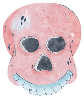 Cadılar Bayramı 'nda kafatası suluboya çizimi. Pembe şirin kafatası çizimi