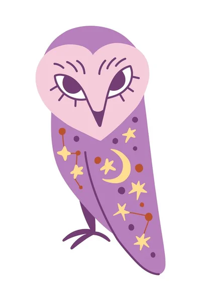 Hibou Illustration Vectorielle Dessinée Main Violette Illustration Hibou Mystique Avec — Image vectorielle