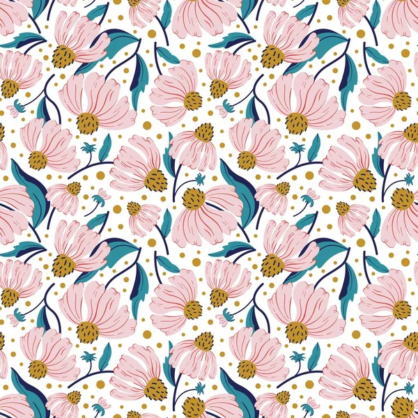 Padrão Vetor Sem Costura Floral Com Rosa Wildflower Fundo Floral — Vetor de Stock