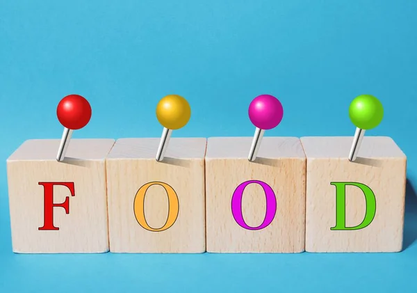 Wooden Cubes Sign Food Different Colors — Stock Photo, Image