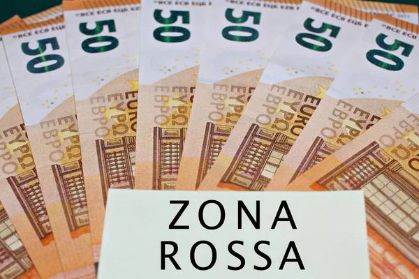 Close Euros Banknotes Text Zona Rossa Translating Red Zone — Stock fotografie