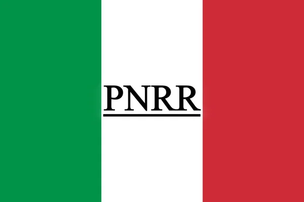 新しい組織再編の概念 Pnrr の記号を持つイタリアの旗 — ストック写真