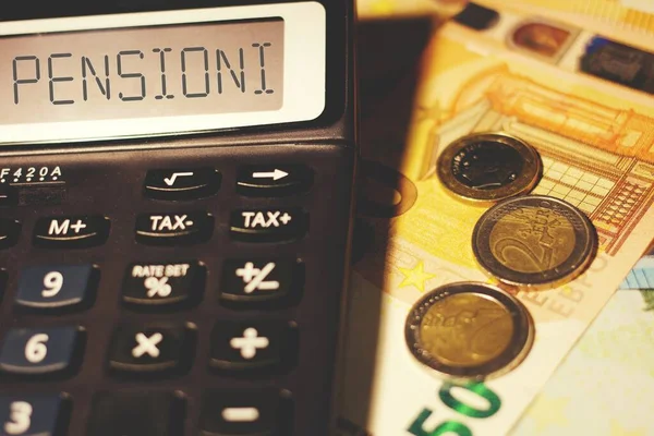 Calculator Euros Sign Pensioni Traslating Pension — Stock Photo, Image