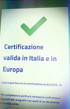 İtalya 'daki yeşil geçiş kontrolünden sonra ekran görüntüsü .