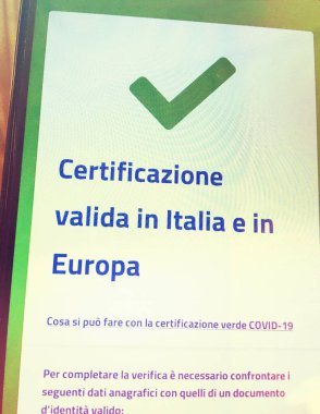 İtalya 'daki yeşil geçiş kontrolünden sonra ekran görüntüsü .