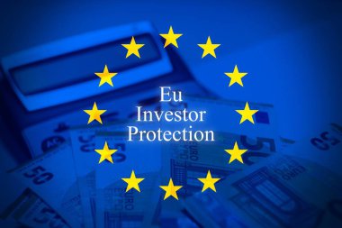 Avrupa bayrağı üzerine ECB metni. Merkez bankacılık, para politikası ve Avrupa 'da mali istikrarın kavramsal imajı