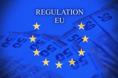 Avrupa bayrağı üzerine ECB metni. Avro Bölgesi bankacılık, parasal yönetim ve mali politika konsepti