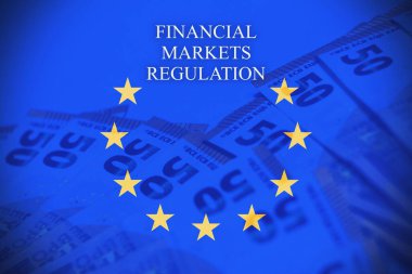 Avrupa bayrağı üzerine ECB metni. Avro Bölgesi bankacılık, parasal yönetim ve mali politika konsepti