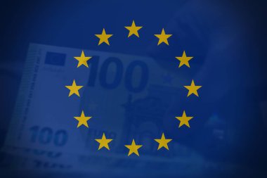 Avro ve Avrupa bayrağını gösteren yüksek çözünürlüklü iş geçmişi, kurumsal sunumlar, mali pazarlama ve yatırım kampanyaları için uygun.