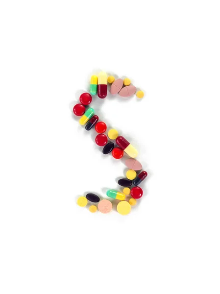 Renkli ilaç alfabesi "S" — Stok fotoğraf