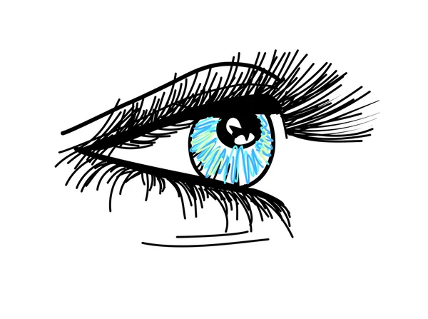Niebieski oko ręka rysunek. — Zdjęcie stockowe